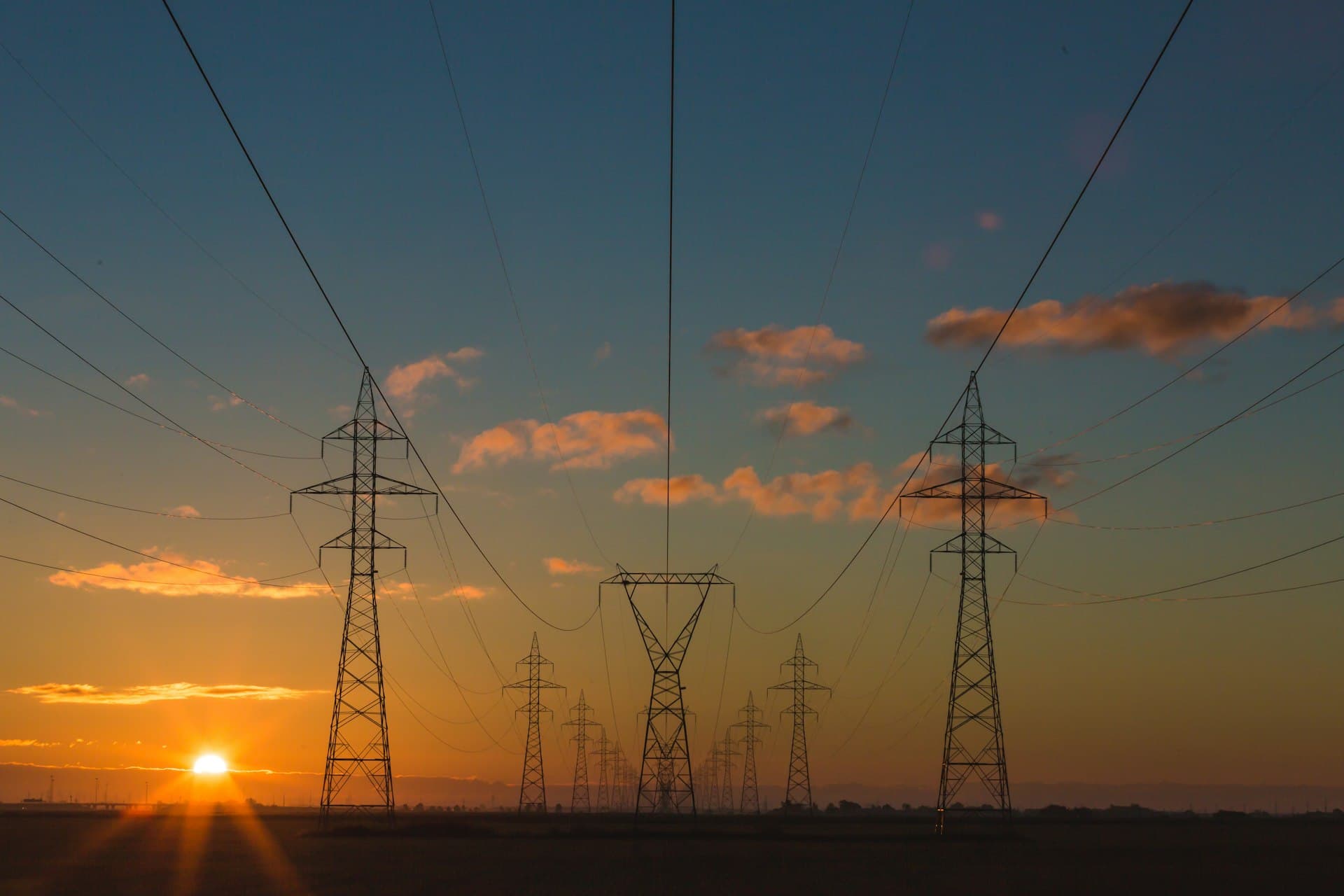 Power lines and infrastructure across rural land